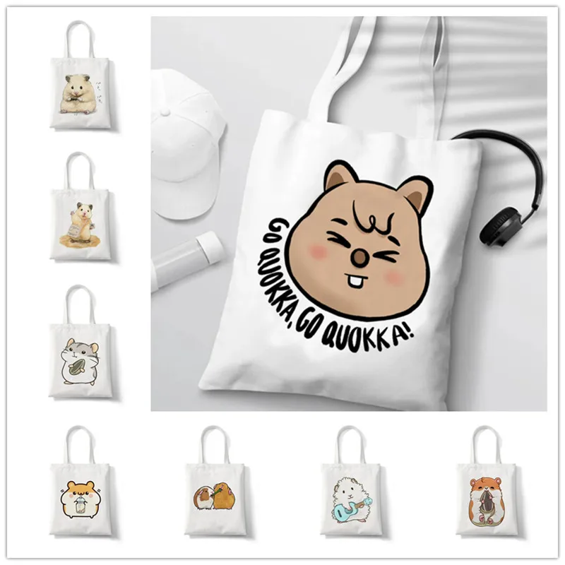 Luxury Bags White - Go Quokka Print Tas Tangan Kanvas