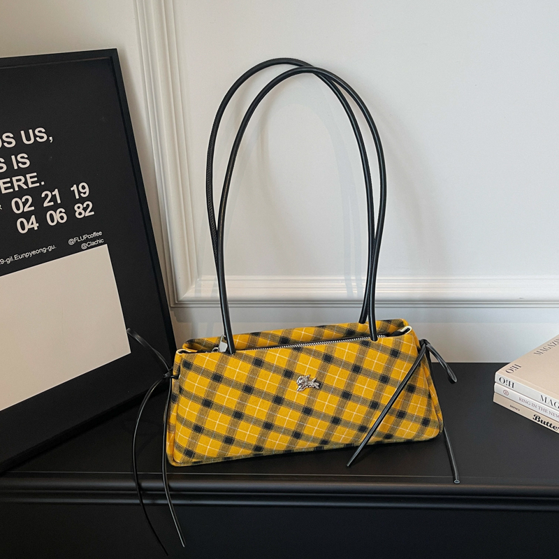 Luxury Bags Affordable - Tas Tangan Bergaris Kotak-kotak dengan Ritsleting