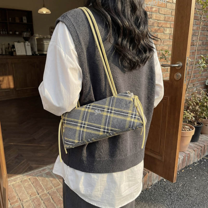 Luxury Bags Affordable - Tas Tangan Bergaris Kotak-kotak dengan Ritsleting