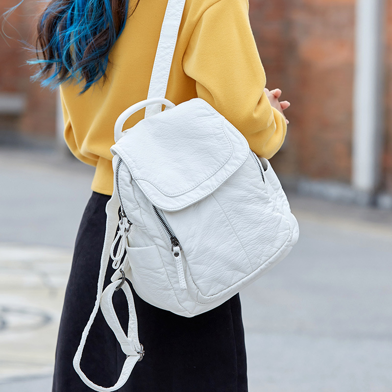 Luxury Bags White - Tas punggung wanita, ransel putih dicuci
