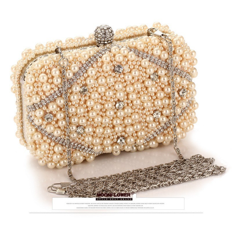 Luxury Bags White - Tas Clutch Malam Mewah Berhias Kristal