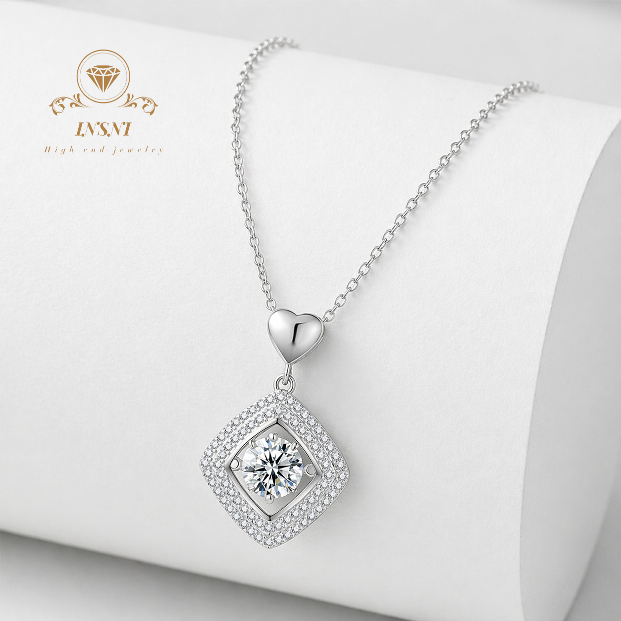 Kalung Liontin Kotak Moissanit - Luxury Bags Affordable ulasan dan harga