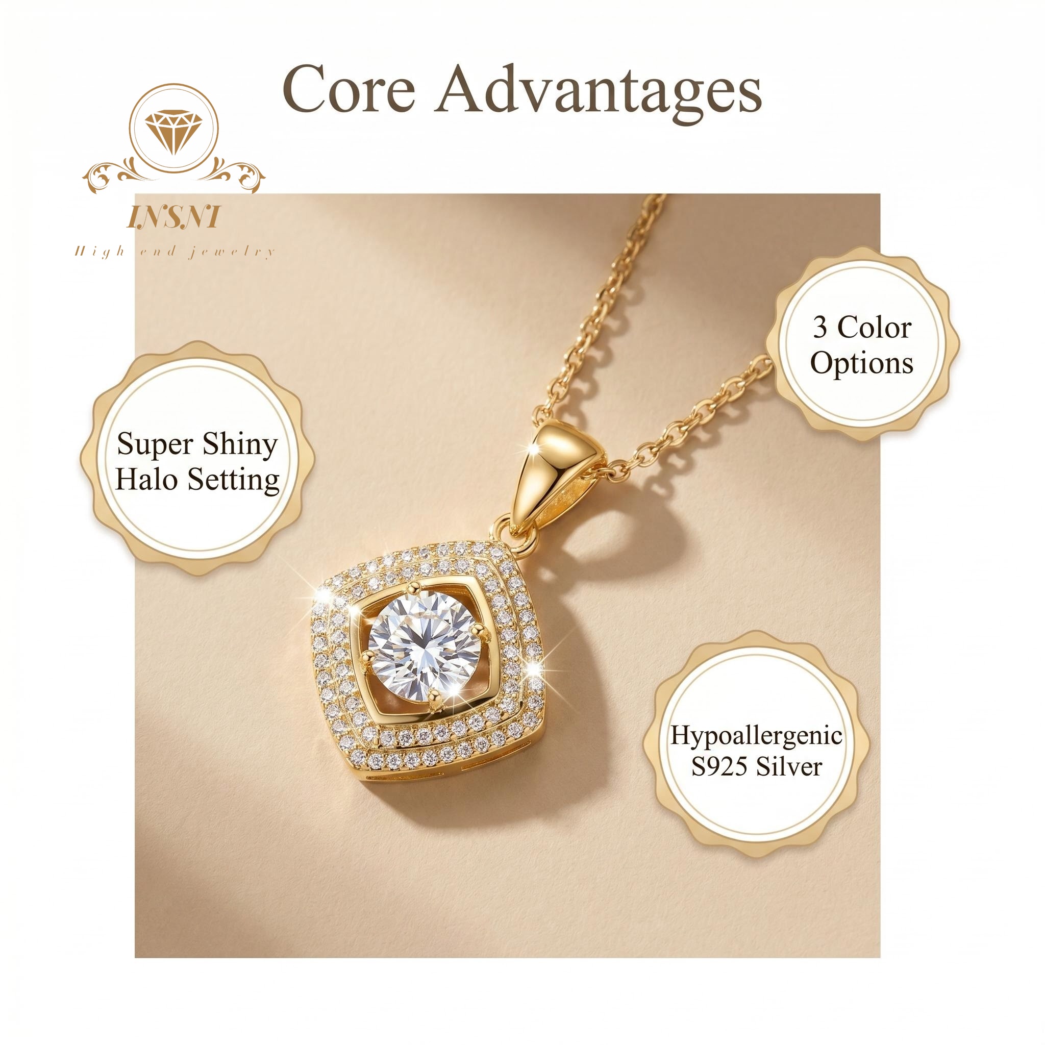 Kalung Liontin Kotak Moissanit - Luxury Bags Affordable ulasan dan harga