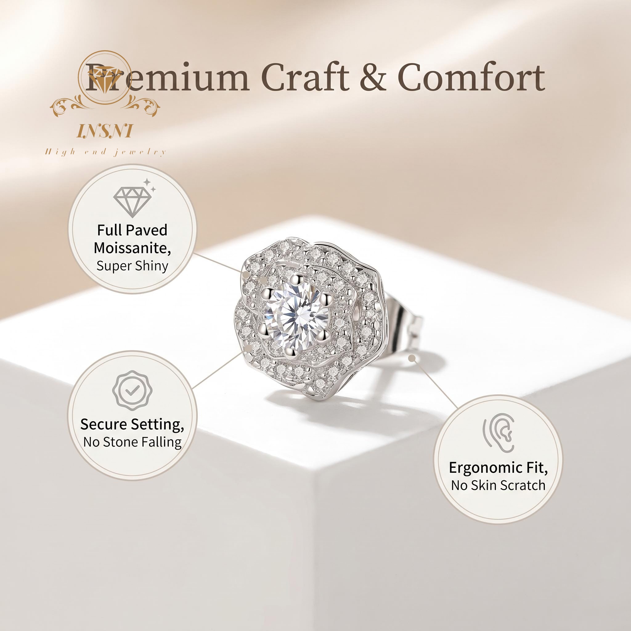 Anting-anting Stud Moissanite  - Luxury Bags Affordable ulasan dan harga